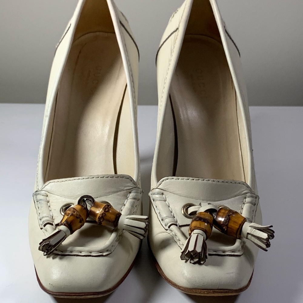 Authentic Gucci Bamboo Horsebit Pump off White 7